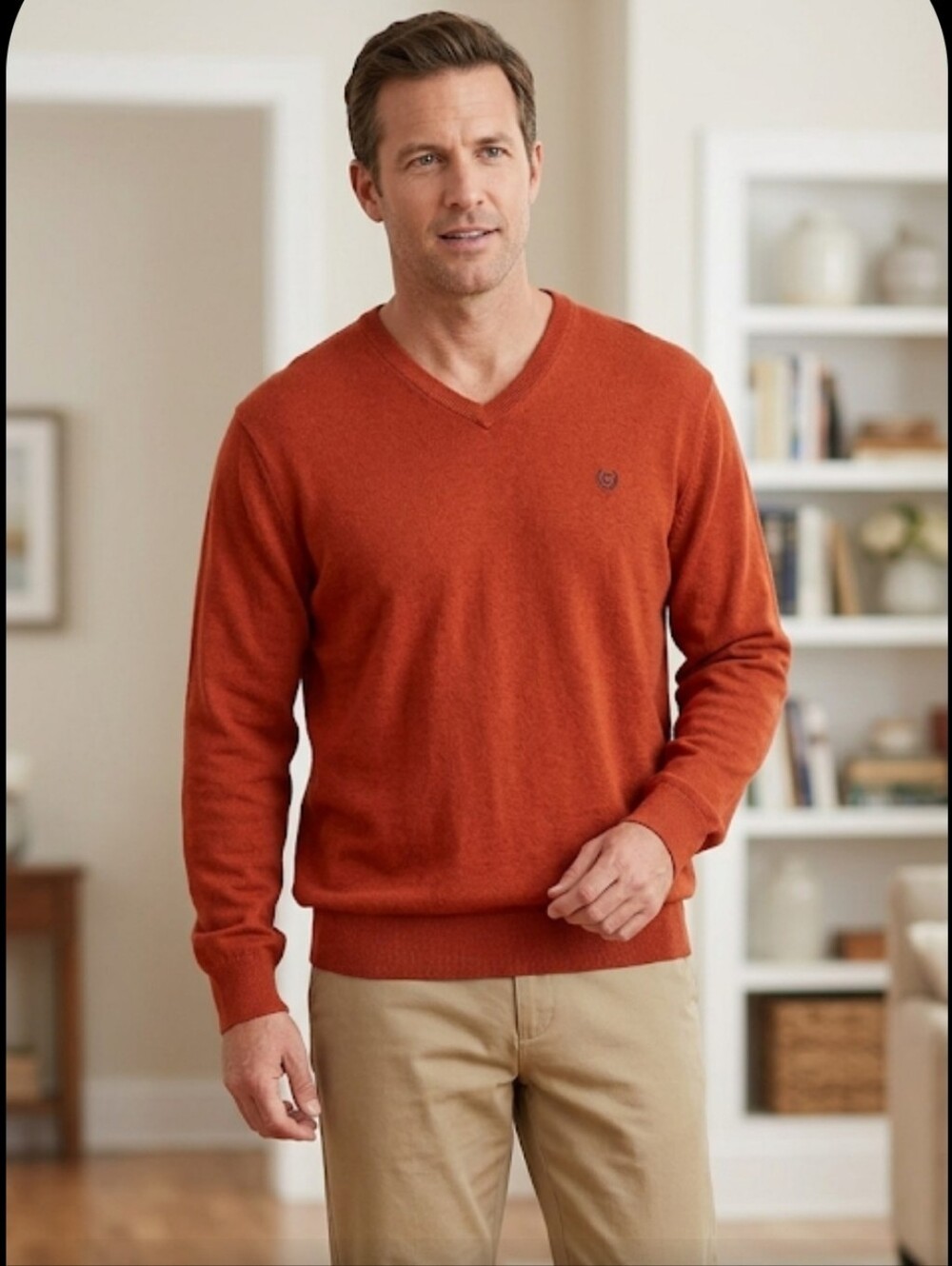 Chaps V neck sweater XL brick red lightweight